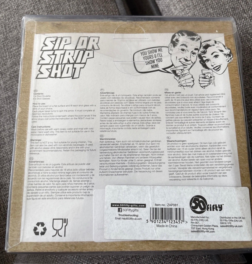 Sip Or Strip Shot Game Drinking Game Party Game