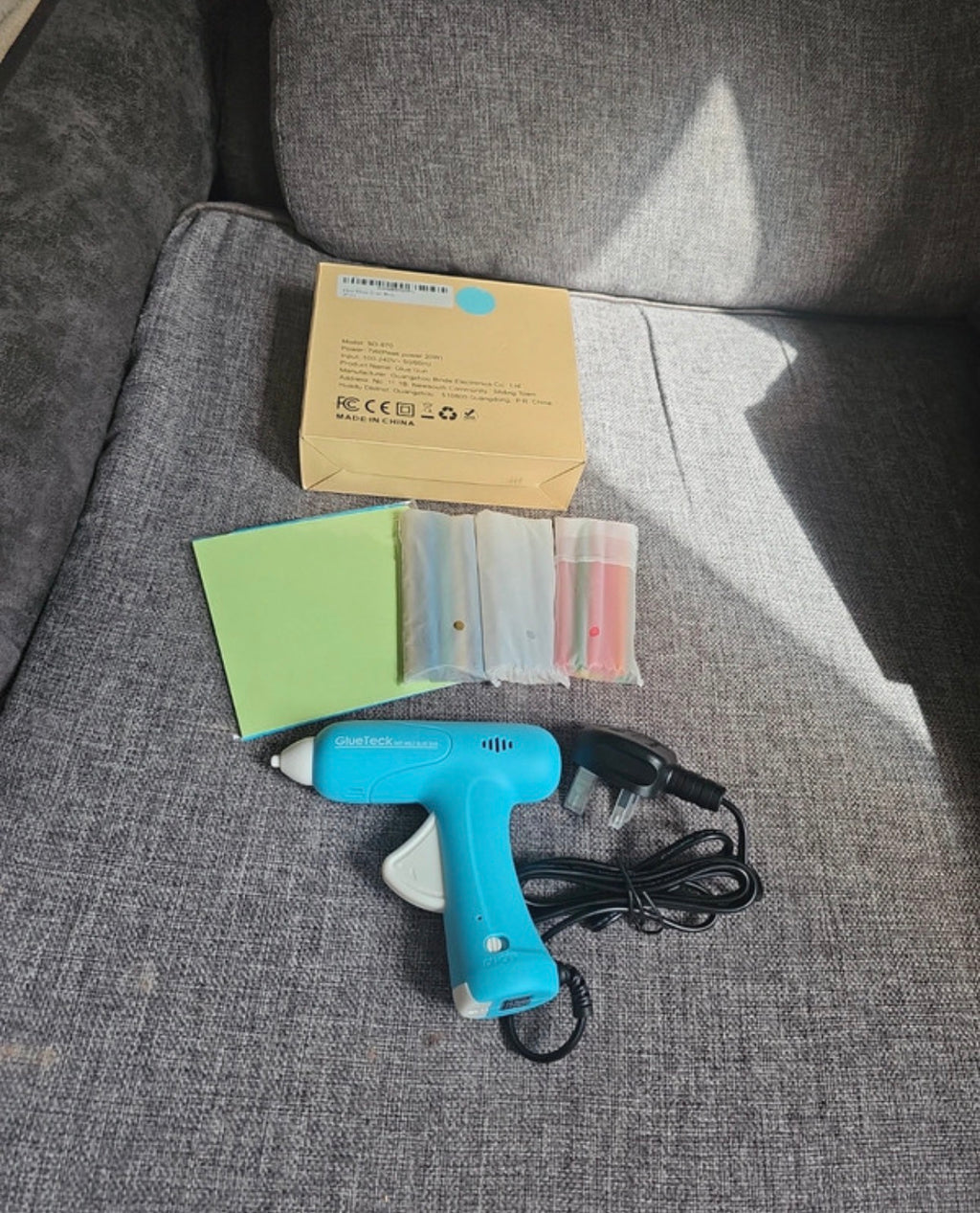 Blue Hot Glue Gun with Card and Glue Sticks for DIY Crafts