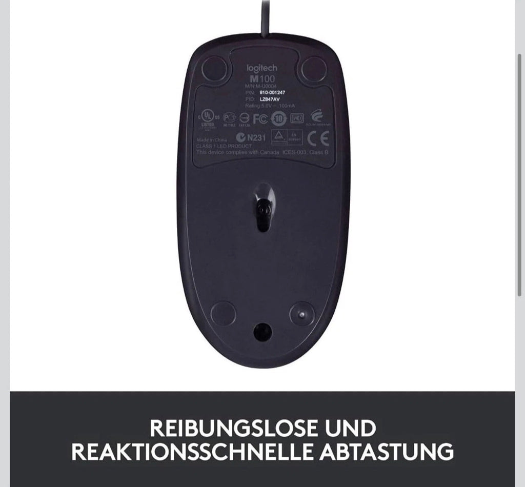 Logitech B100 Optical Mouse Wired USB, Black