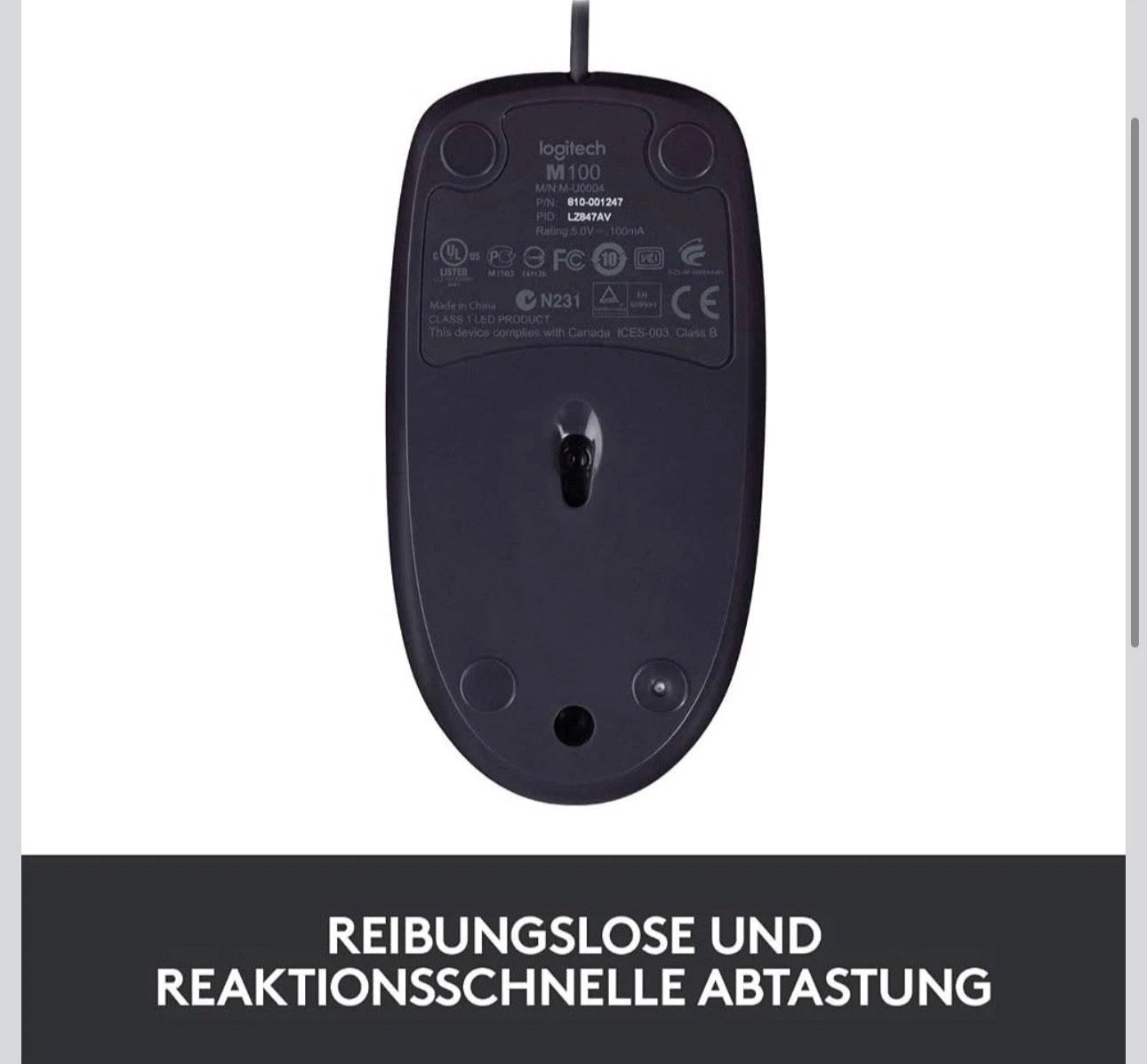 Logitech B100 Optical Mouse Wired USB, Black