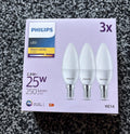 Philips LED Frosted B35 Candle Light Bulb 3 Pack - Warm White 2700K - E14 Small