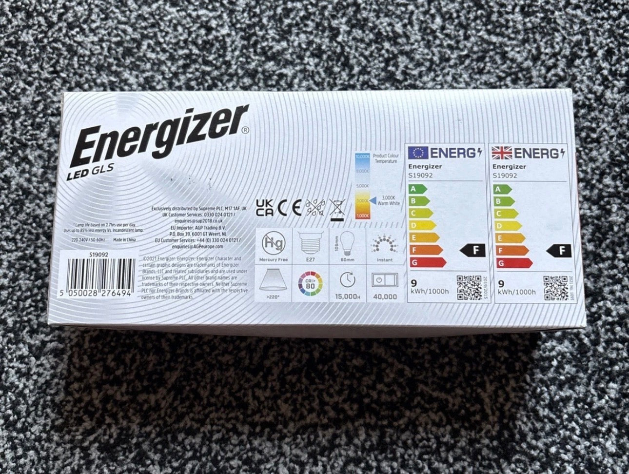 Energizer LED GLS 8.8 W 5 Pack 806 Lumens 3000k Warm White E27
