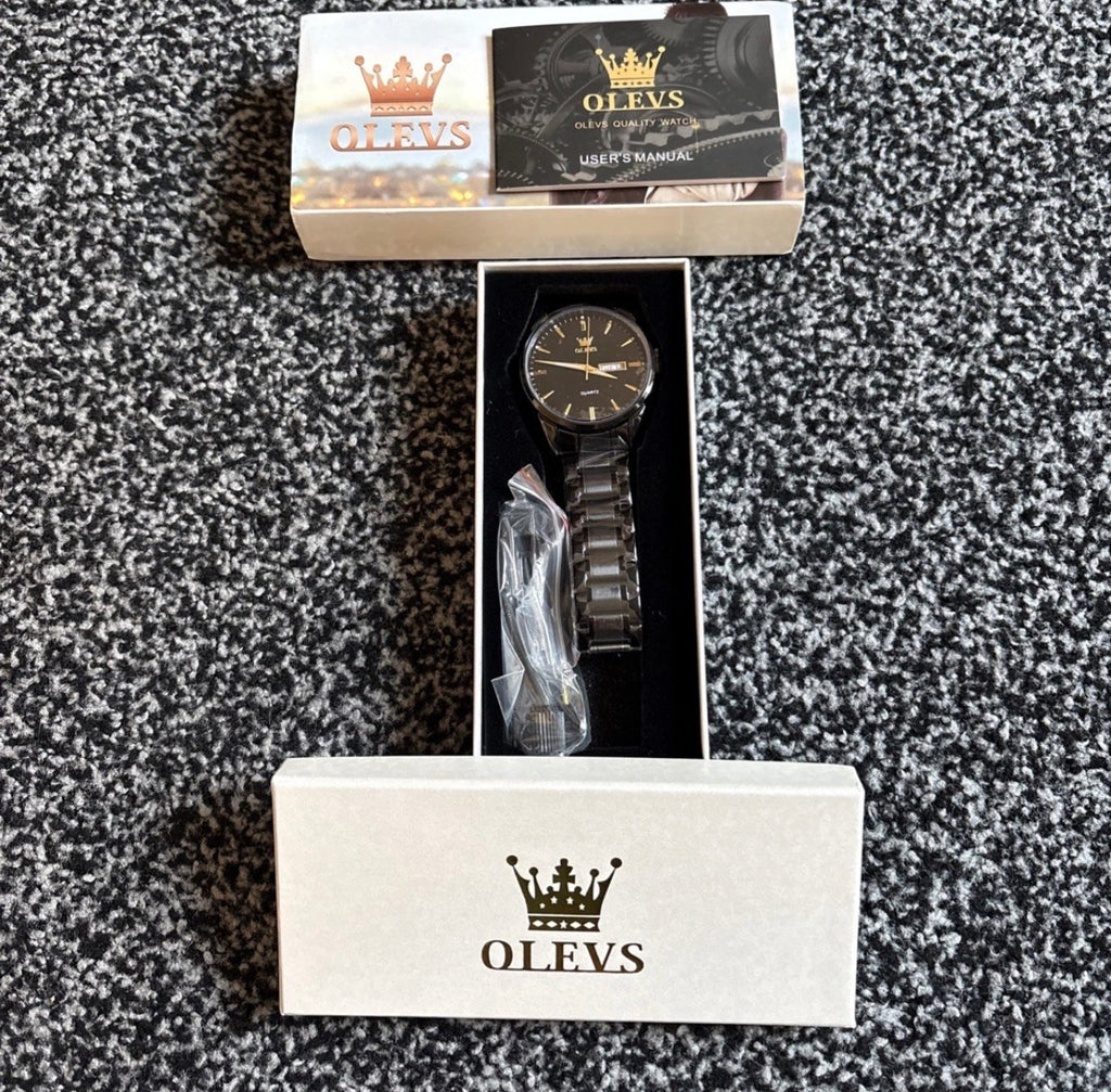 OLEVS MENS Wrist Watches for Men Stainless Steel Black