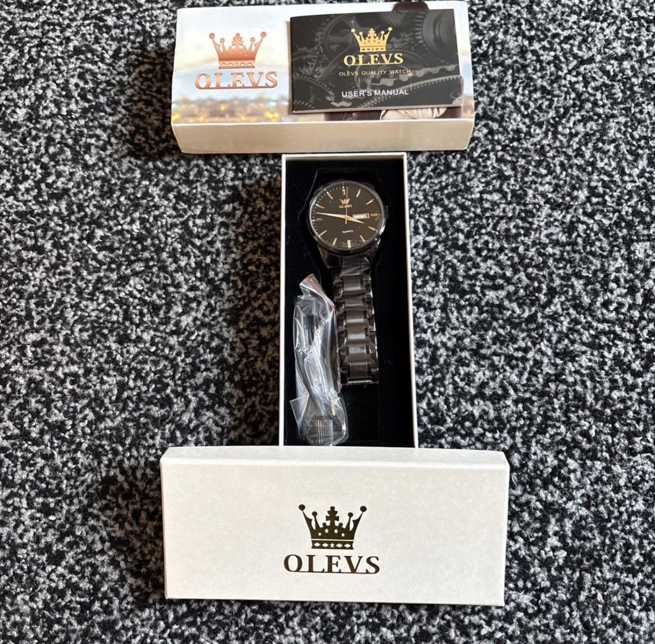 OLEVS MENS Wrist Watches for Men Stainless Steel Black