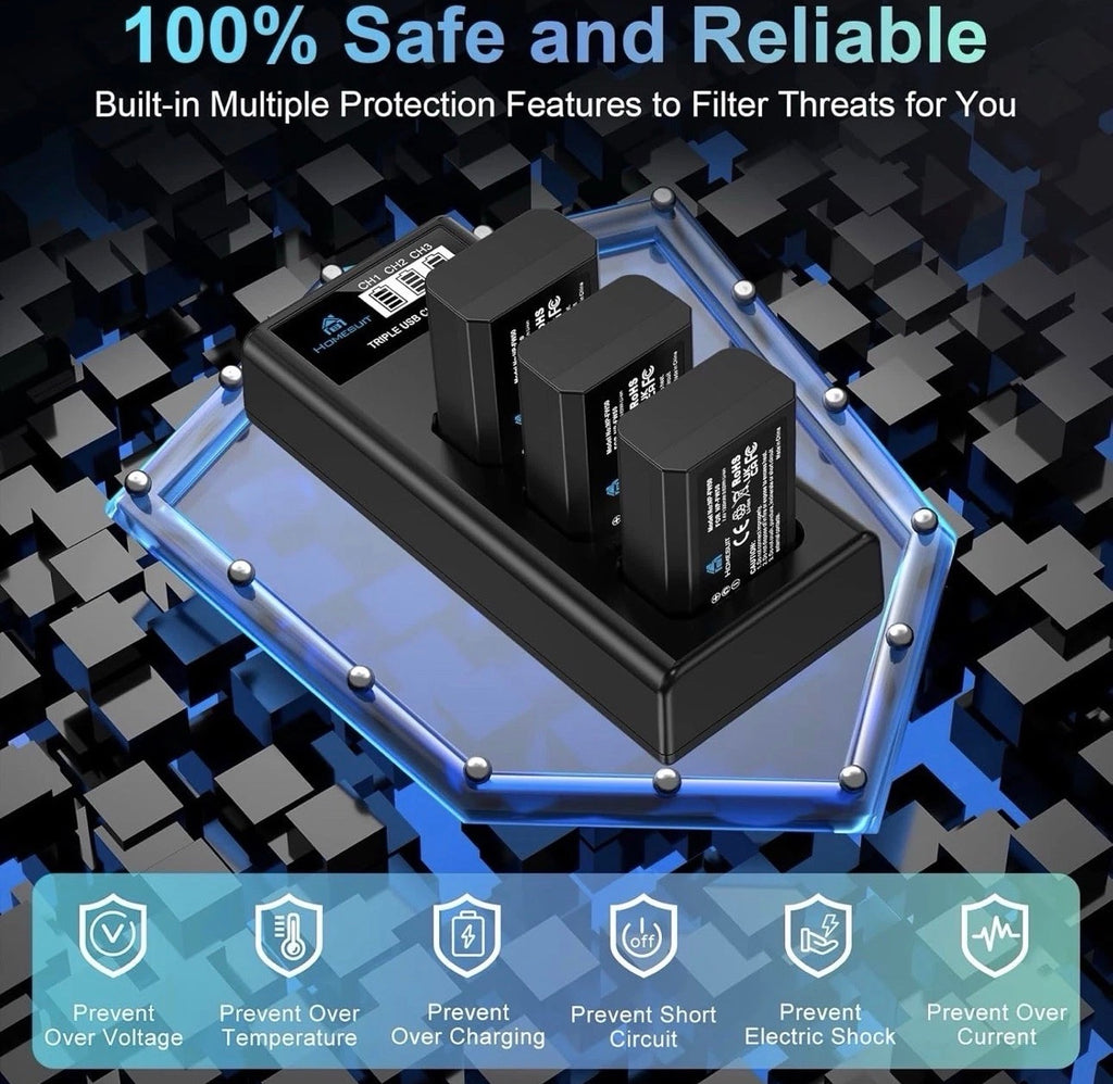 Homesuit NP-FW50 Battery and Triple Micro USB Charger for Sony A6000 See Photo