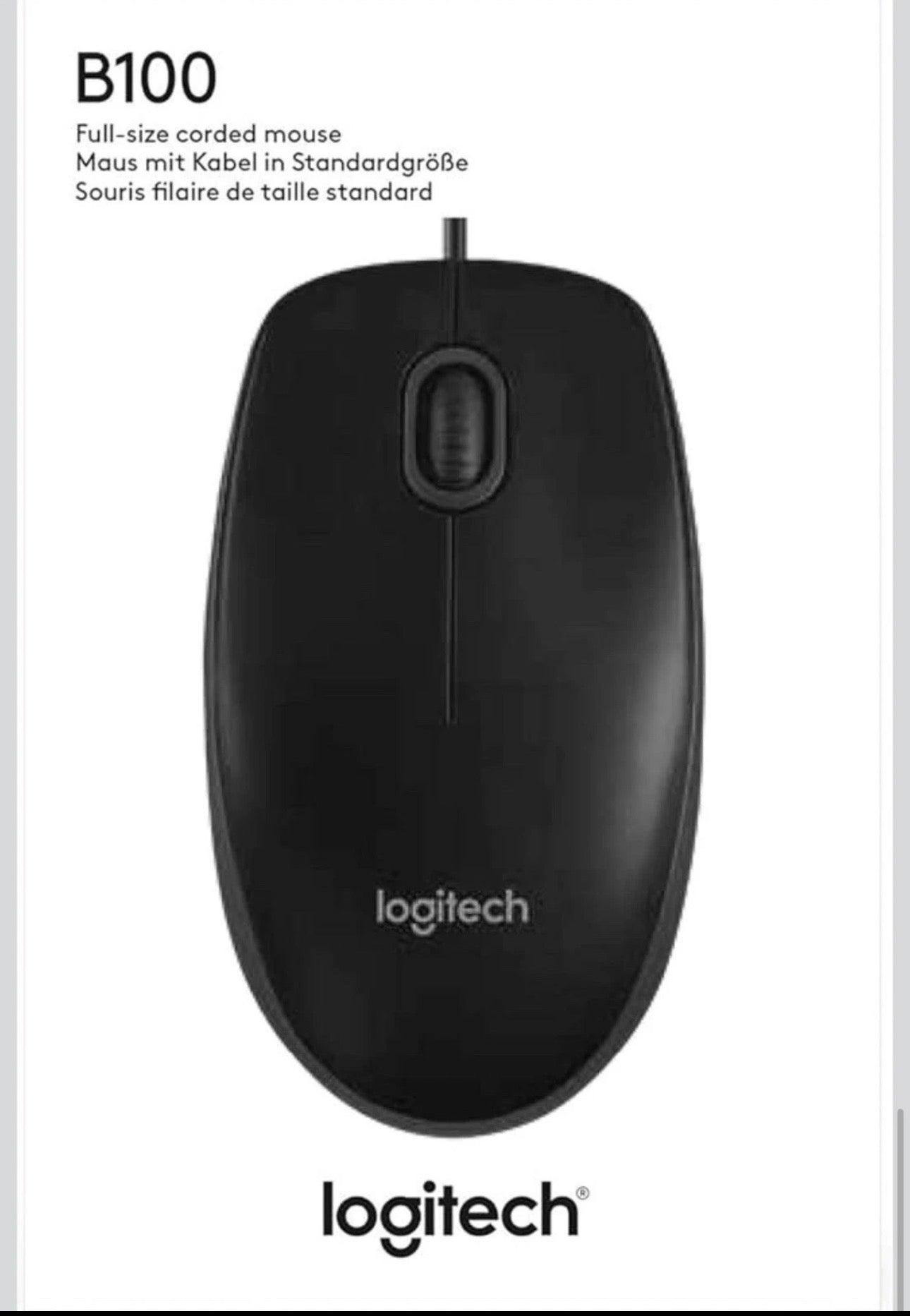 Logitech B100 Optical Mouse Wired USB, Black