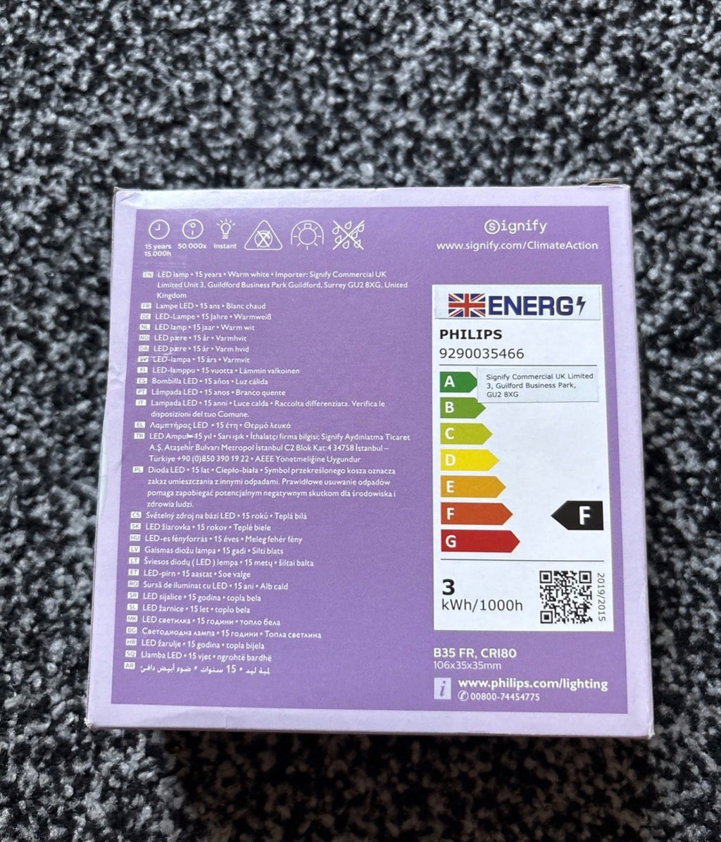 Philips LED Frosted B35 Candle Light Bulb 3 Pack - Warm White 2700K - E14 Small
