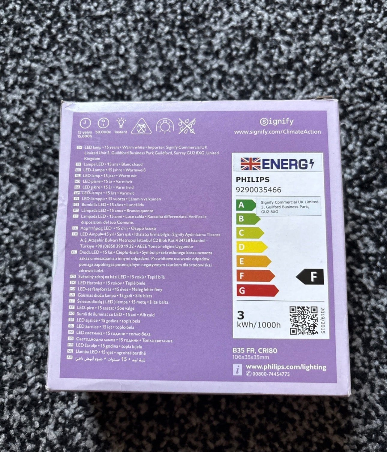 Philips LED Frosted B35 Candle Light Bulb 3 Pack - Warm White 2700K - E14 Small
