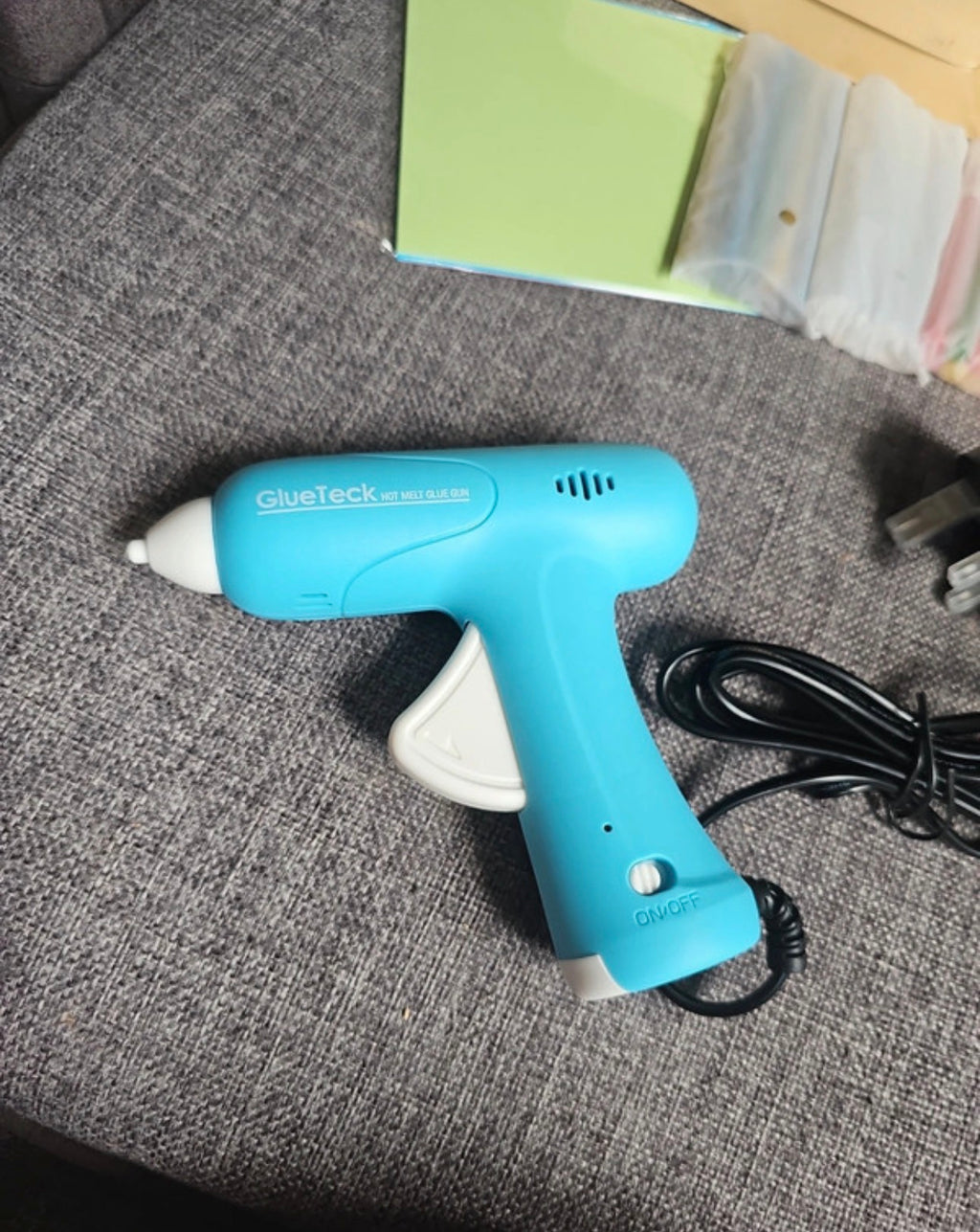 Blue Hot Glue Gun with Card and Glue Sticks for DIY Crafts