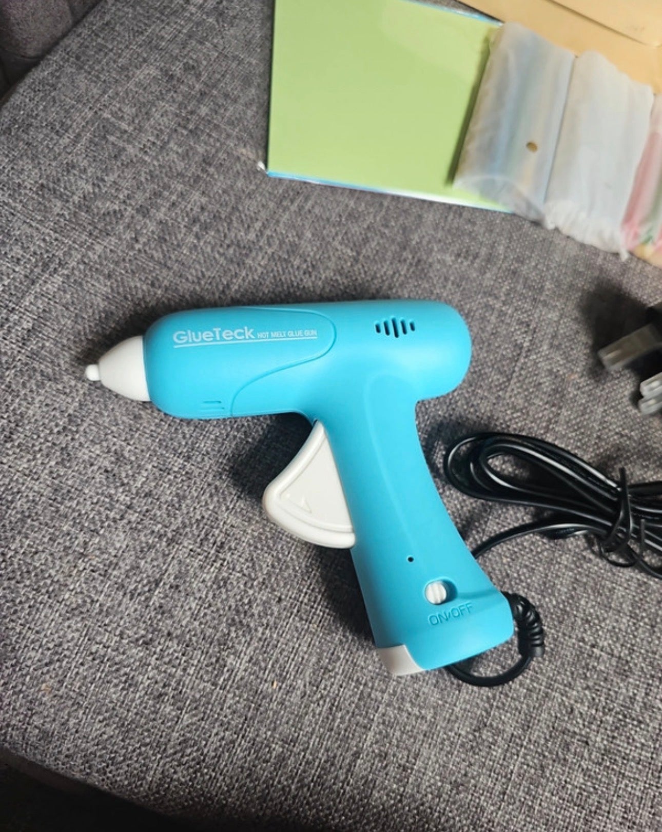 Blue Hot Glue Gun with Card and Glue Sticks for DIY Crafts