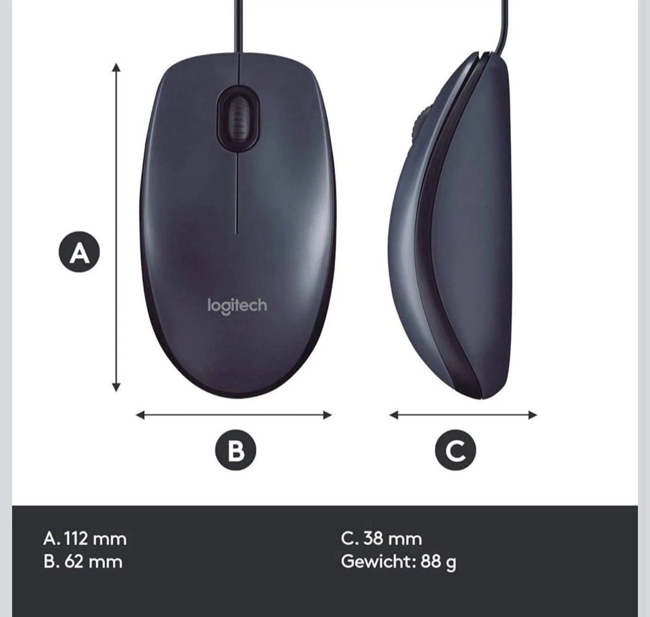 Logitech B100 Optical Mouse Wired USB, Black
